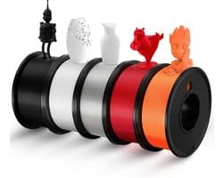 PLA 1.75mm 3D Printer Filament Set - 5 Kleuren Bundel (Wit, Zwart, Helder, Rood, Oranje)