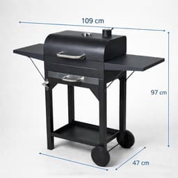 Houtskool BBQ - mat zwart - verrijdbaar- zijtafels- 109 x 47 x H97 cm - metaal — thumbnail 2
