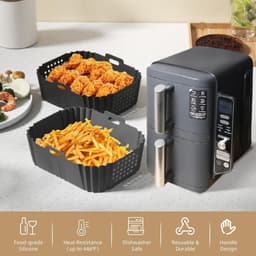 2 Stuks Rechthoekige Air Fryer Liners Geschikt voor Ninja Double Stack XL SL401 SL400 AF300 - Herbruikbaar Met Gaten - Set van 2 vierkante siliconen bakplaten - zwart — thumbnail 5