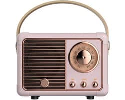 Retro Bluetooth-luidspreker, draagbare draadloze luidspreker, helder stereogeluid, rijke bas, vintage design, perfect verjaardagscadeau voor een meisje (roze).
