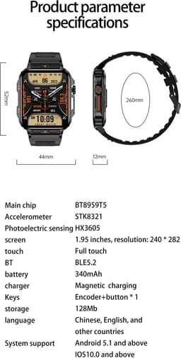 Knobbout 1.95” Smartwatch – Bluetooth Bellen - Hartslag - Bloeddruk & SpO₂-meting - AI Spraakassistent- Bluetooth 5.2 - 340mAh batterij - Wit — thumbnail 2