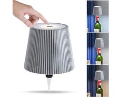 Draadloze wijnfleslamp, decoratieve LED-verlichting, oplaadbaar, aanraakgevoelig, 3 kleurtemperaturen beschikbaar, geschikt voor slaapkamers, eetkamers, bars - USB oplaadbare wijnfles tafellamp, dimbaar nachtlampje (zilver).
