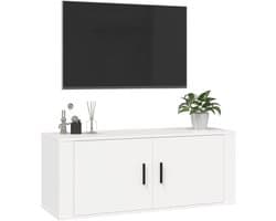 Zwevende TV Kast - Mediakast Wandmontage - Woonkamer Opbergen - Twee Opbergvakken - 100x345x40 cm - Wit