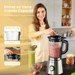 Krachtige Blender - Smoothie Maker - Snelle Maaltijden - Glazen Container - 15 Liter Capaciteit - Zilver — thumbnail 4