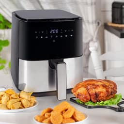SNJY® Airfryer XXL - Airfryer Dubbel - Heteluchtfriteuse - Airfryer Dubbele Mand - 1450 Watt - Zwart/RVS — thumbnail 2