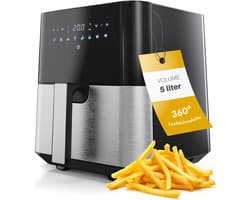 SNJY® Airfryer XXL - Airfryer Dubbel - Heteluchtfriteuse - Airfryer Dubbele Mand - 1450 Watt - Zwart/RVS