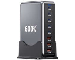 USB C Adapter Snellader - USB-C Oplader - Desktop oplader 600W - 8 Poorts - 140W Fast Charging - GaN - Oplader voor Laptop, Tablet, Smartphone - ThunderGold