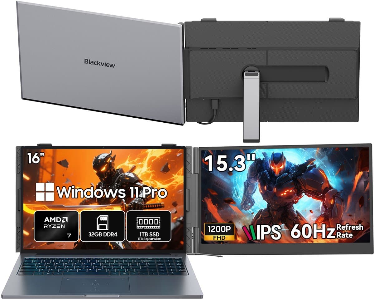 Blackview GamiBook8 Gaming Laptop (AMD Ryzen7 7735HS/32G/1TB) + SCM8 15,3" Draagbare Monitor Set, HD Creatie & Gaming Accessoires (Laptop Tas/Muis/Toetsenbordstickers, Grijs) — afbeelding 1