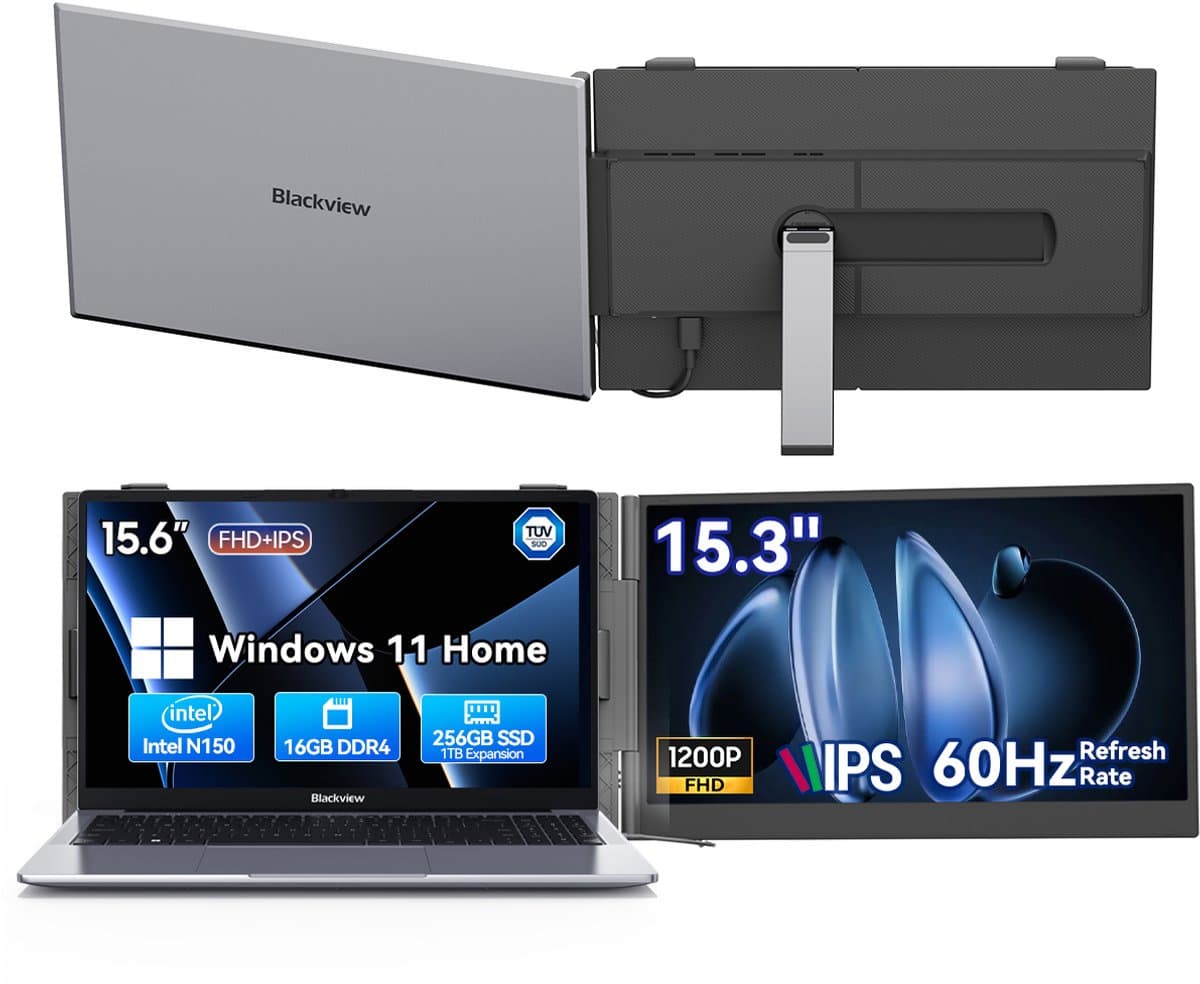 Blackview Hibook 6 Laptop + SCM8 15,3" Draagbare Monitor Set, 16GB+256GB, FHD IPS Scherm, Dual-band WiFi, Kantoor & Studie Set (incl. Laptop tas, Muis, etc., Grijs) — afbeelding 1