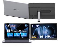 Blackview Hibook 6 Laptop + SCM8 15,3" Draagbare Monitor Set, 16GB+256GB, FHD IPS Scherm, Dual-band WiFi, Kantoor & Studie Set (incl. Laptop tas, Muis, etc., Grijs)