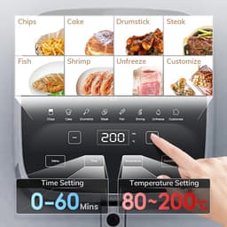 Lunekiss Airfryer 5L met kijkvenster – Touchscreen – 1450W – Voorinstellingen – Anti-aanbakmand – Timer & Temperatuur — thumbnail 7