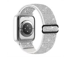 Zilverkleurig nylon Apple Watch bandje voor dames en heren – elastische verstelbare smartwatch band – geschikt voor Apple Watch 42mm (serie 1 / 2 / 3) / 44 mm / 45 mm / 46 mm (serie 10 / 11) / 49 mm (Ultra / Ultra 2) – lichtgewicht horloge band