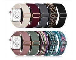Meerkleurig horlogebandje set 10 stuks stretchy smartwatch dames en heren elastische nylon band Geschikt voor Apple Watch 38 mm / 40 mm / 41 mm / 42 mm (serie 10 / 11) verstelbaar textiel bandjes set