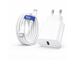 Adapie USB-C Oplader 20W Snellader + 1M USB-C naar USB-C Kabel – USB-C Adapter - Oplader set - Wit