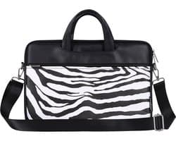 Luxe Laptophoes 13.3 Inch DG - Laptoptas met Schouderriem - Voor Dames & Heren - Laptop Sleeve met Handvat - Zebra Zwart