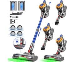 Fukstern Steelstofzuiger Draadloos – 38KPa Krachtige Zuigkracht – Tot 60 Min Accuduur – Anti-Klit Vloerborstel – 4-voudig HEPA-Filtersysteem – 1,6L Stofreservoir – Groen licht & krachtige reiniging – blauw