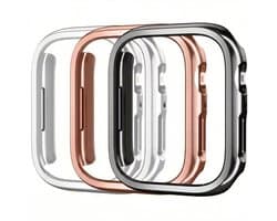 Zwart zilverkleurig en rosé goudkleurig smartwatch beschermhoes set geschikt voor Apple Watch 46 mm serie 10 / 11 driedelige harde PC case hol ontwerp decoratieve watch case