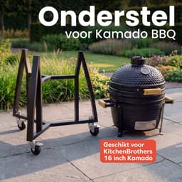 KitchenBrothers Kamado BBQ Onderstel - Voor 41⌀ cm - Geschikt voor 16 inch KitchenBrothers Kamado - 102 cm Hoogte - Met Wielen en Rem - Zwart — thumbnail 2