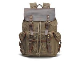 DE LAMASSU® Vintage Canvas Rugzak 16 inch Laptop – 24L – Waterafstotend – Echt Leer – 33x15,5x47 cm – Unisex Werk & Reizen