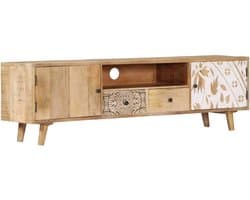 TV-kast met 2 laden en deuren - Massief Mangohout - Vintage Stijl - 140 cm Breed