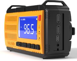 Crestone Noodradio - 10.000 mAh - 2026 verbeterde versie - Solar Opwindbaar - Solar Powerbank Zonneenergie - Draagbare Radio op batterijen - Zaklamp led oplaadbaar - Survival Noodpakket - Oranje — thumbnail 2