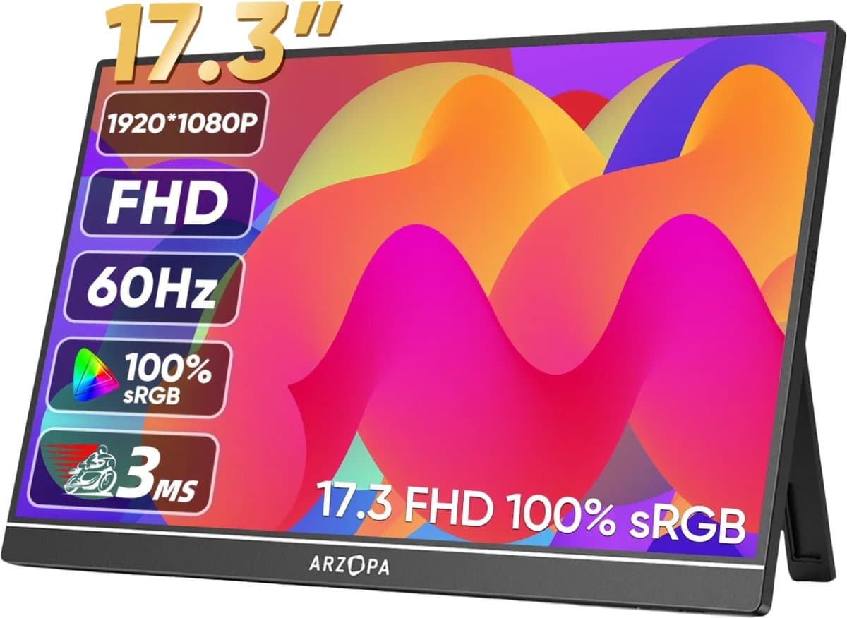 Rolu Portable Monitor – Draagbare Monitor – 17.3 Inch – HD 1080P IPS HDR – 60Hz – USB-C – Mini HDMI – HDR10 — afbeelding 1