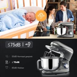 Zyrex® Mixer met Mengkom - Keukenmachine - Mixer - 6 Liter Mengkom - Zilver/Grijs - ‎38 cm x 24 cm x 32 cm — thumbnail 3