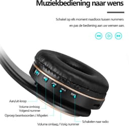 Gloovon® - Draadloze Koptelefoon - Bluetooth 5.0 - Intrekbaar en Opvouwbaar - Koptelefoon met Microfoon - Zwart — thumbnail 2