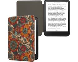 kwmobile Cork Case Compatible with Amazon Kindle (2022/2024) - Book Style Protective e-Reader Flip Cover Folio Case - Summer Flowers Orange / Green / Red