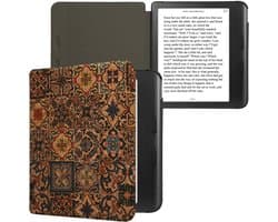 kwmobile Cork Case Compatible with Kobo Libra Colour - Book Style Protective e-Reader Flip Cover Folio Case - Pattern Brown / Blue / Red