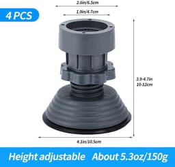 4 stuks - Schokdempers voor wasmachine - Verstelbare schokdempers - Anti-vibratie pads - Verhoog pads - Antislip - Zwart - Geschikt voor huishoudelijke apparaten, tafelpoten — thumbnail 2