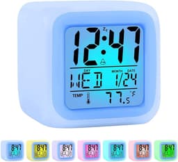Wekkers voor Kinderen - Digitale Wekker - Kinderwekker - Alarmklok - Digitale Kinderwekker met 7 Kleurwisselingen - Led-nachtlampje - Nachtwekker met Temperatuurweergave - Wit — thumbnail 1