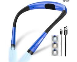 RFWR® LED-halsleeslampje met 3 kleuren en 6 helderheidsniveaus voor lezen en kamperen