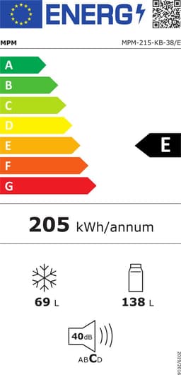 MPM-215-KB-38/E Koel‑vriescombinatie – 207 liter – Mechanische thermostaat – Omkeerbare deur – Energieklasse E – Wit — thumbnail 2