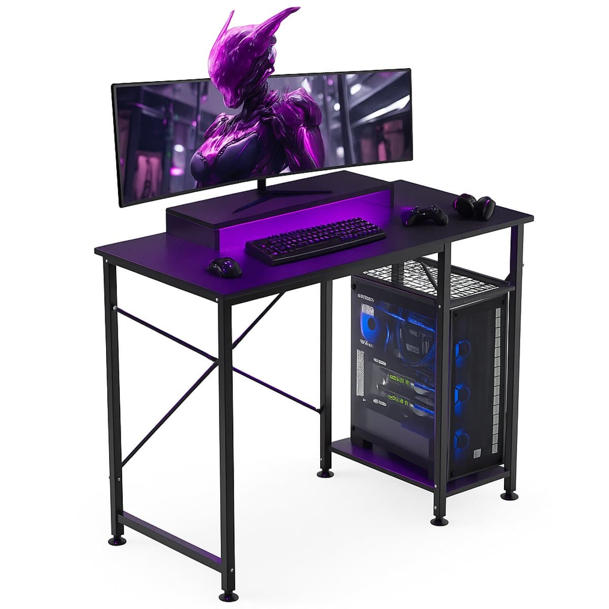 Bayt Game Bureau - Gaming Bureau - Gaming desk - Game Bureau met LED - Bureau met Opbergruimte - Computertafel - Monitor Standaard - 102 x 50 x 75 - Zwart — afbeelding 1