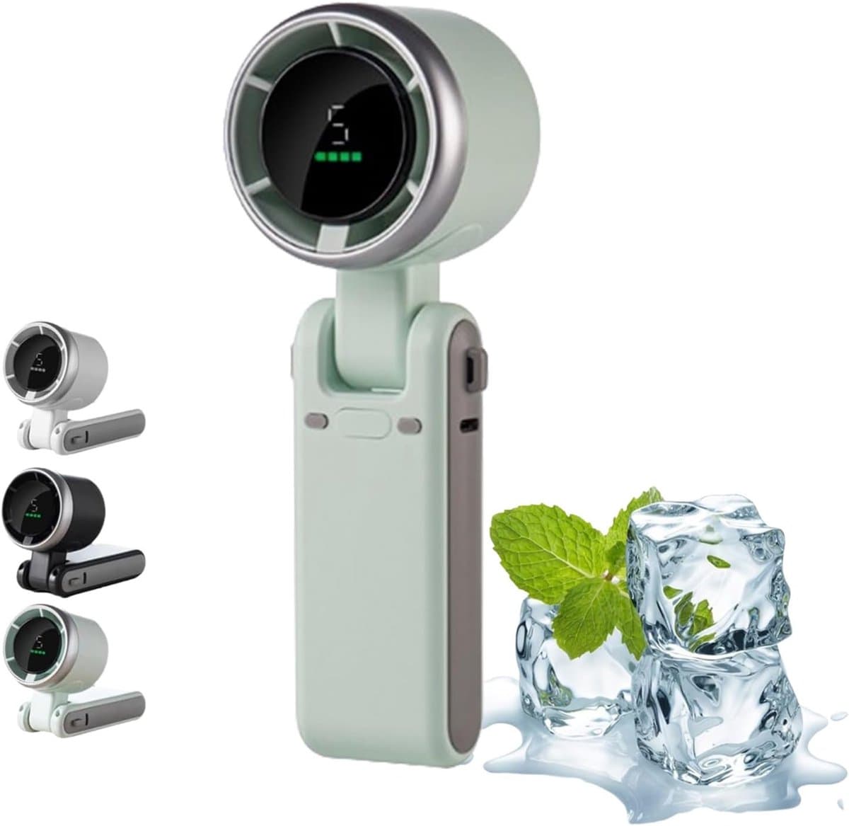 Mini Ventilator –Tafelventilator & Nekventilator – 3600mAh USB Ventilator – 5 Snelheden – Handventilator met LCD Display – Oplaadbaar – Sterke Wind – 180° Verstelbaar-Groen — afbeelding 1