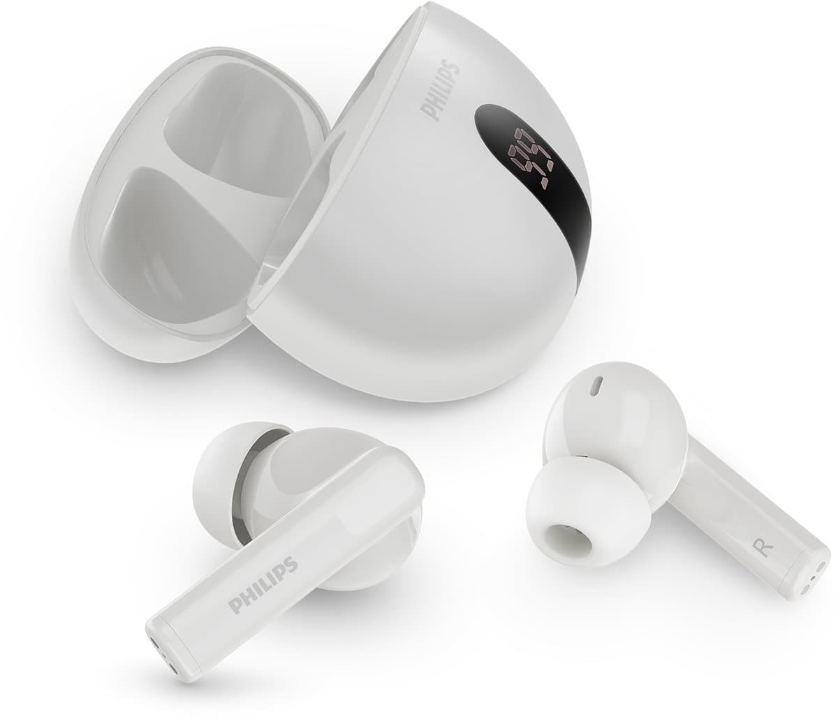PHILIPS TAT2520WT - TWS oordopjes met display - ANC - IPX4 - multipoint - aanraakbediening - 20 uur afspeeltijd - Werkt met app - Wit — afbeelding 1