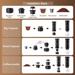 Draagbaar Koffiezetapparaat - 60ml - Capsule Koffie - 12V 6A 72W - Gemalen Koffie - Oplaadbaar - Cups - Auto en Camping - Snelle Verwarming voor Kantoor, Reizen, Camping, Thuis - Zwart — thumbnail 4