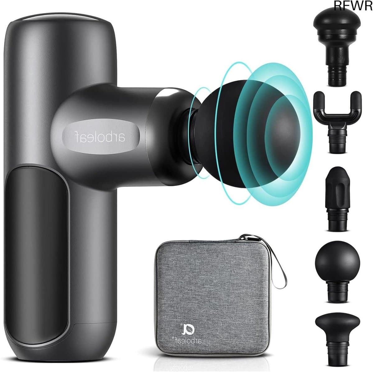 RFWR® Mini Massagepistool met Diepe Weefselmassage en Draagbare Koffer - 5 Siliconen Massagekoppen, 3200 tpm voor Spierpijnverlichting — afbeelding 1