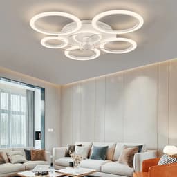 6 Ringen Plafondventilator - Wit - 6 Snelheden - Dimbaar Met Afstandsbediening en APP - Chandelier Fan - Zomer/Winter - Woonkamer Lamp - 90 cm — thumbnail 1