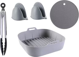 Geschikt voor Airfryer siliconen accessoires- herbruikbare siliconen 8.1 Airfryer liners met handschoenen tang isolatiemat 5 stuks herbruikbare siliconen Airfryer mand accessoires voor 4-7L-6L — thumbnail 1