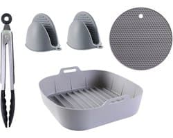 Geschikt voor Airfryer siliconen accessoires- herbruikbare siliconen 8.1 Airfryer liners met handschoenen tang isolatiemat 5 stuks herbruikbare siliconen Airfryer mand accessoires voor 4-7L-6L
