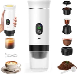 Draagbaar koffiezetapparaat 3-in-1 - Oplaadbaar, draagbaar reiskoffiezetapparaat - 20-25 uur - 12V espressomachine voor capsule-Capaciteitsupgrade -CNC - Verhoogde capaciteit-gemalen koffie - voor kamperen, reizen, kantoor, auto en thuis (Wit) — thumbnail 1