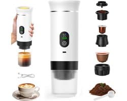 Draagbaar Koffiezetapparaat - Mini Espresso Machine - Koffie Maken Onderweg - 3-in-1 Functionaliteit - 90 ml Capaciteit - Wit