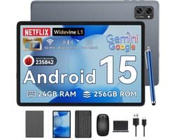 TABWEE T20 Tablet - 5G WiFi Tablet - 24GB RAM - 256GB - 5000mAh - Android 16 - Met Toetsenbord - Muis - Pen - Hoes - Octa-core - Grijs