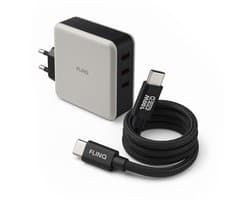 FlinQ USB C naar USB C Oplaadkabel 100W + Adapter 100W - Snellader voor Telefoon, Laptop & Tablet - Zowel Datakabel als Oplader - 2 Meter Lange Nylon Oplaadkabel
