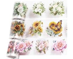 3 rollen bloemenstickers - decoratieve plakband voor scrapbooks - prachtige afplaktape - geschikt voor scrapbooks, dagboeken, albums, notitieboekjes, laptops en skateboardalbums