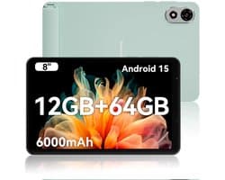 Blackview ZENO 1 Tablet - 8 inch Android 15 Tablet - 12 GB RAM+64 GB ROM(2TB TF) - T615 8-Kern KI-Chip - 4G LTE+WiFi 5G - 6000mAh - Face ID - Widevine L1 - BT5.2 - Groen