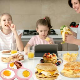 3x luchtfriteuse eivorm - Ø9.8 cm - Kookring - Eivorm - Ei Ringen - Air schimmel - Kookringen - Bakringen - Hamburgerringen - Eierringen - Siliconen Air Fryer Ei Pan - Rond - Accessoires voor heteluchtfriteuses 6QT en hoger - Met 3 holtes — thumbnail 4