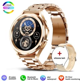 Knobbout Slimme Bluetooth Smartwatch 1.46" – Full HD Kleuren Display – Hartslag & Bloeddruk & Bloedzuurstof – Bluetooth Bellen, Muziek, AI Spraakbesturing – Vrouwen Gezondheid, Waterdicht – iOS & Android - Roségouden staal+silicone horlogebandjes — thumbnail 1